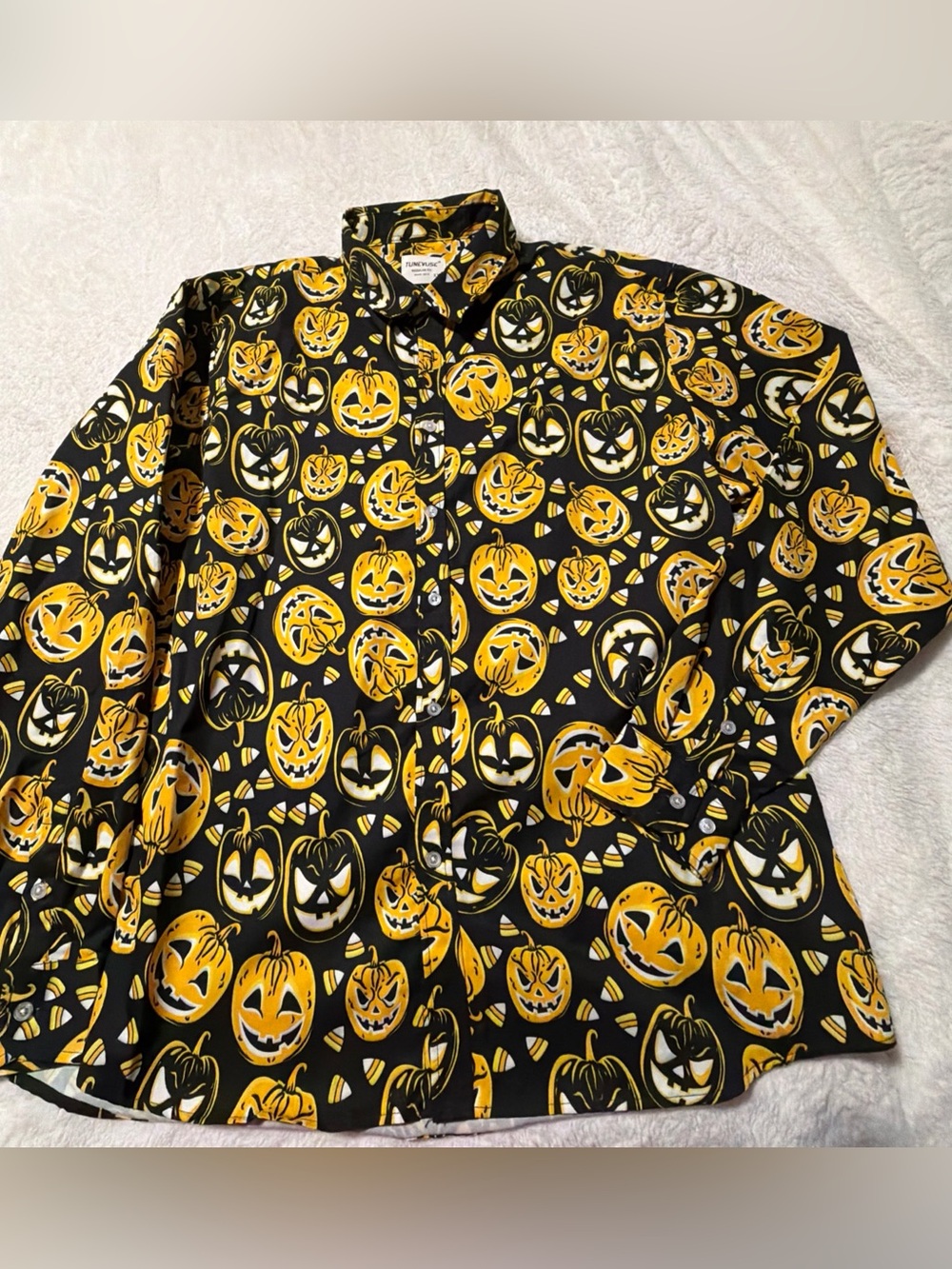 TuneVuse Mens's XXL Halloween Pumpkin Print Long Sleeve Casual Button Down Shirt